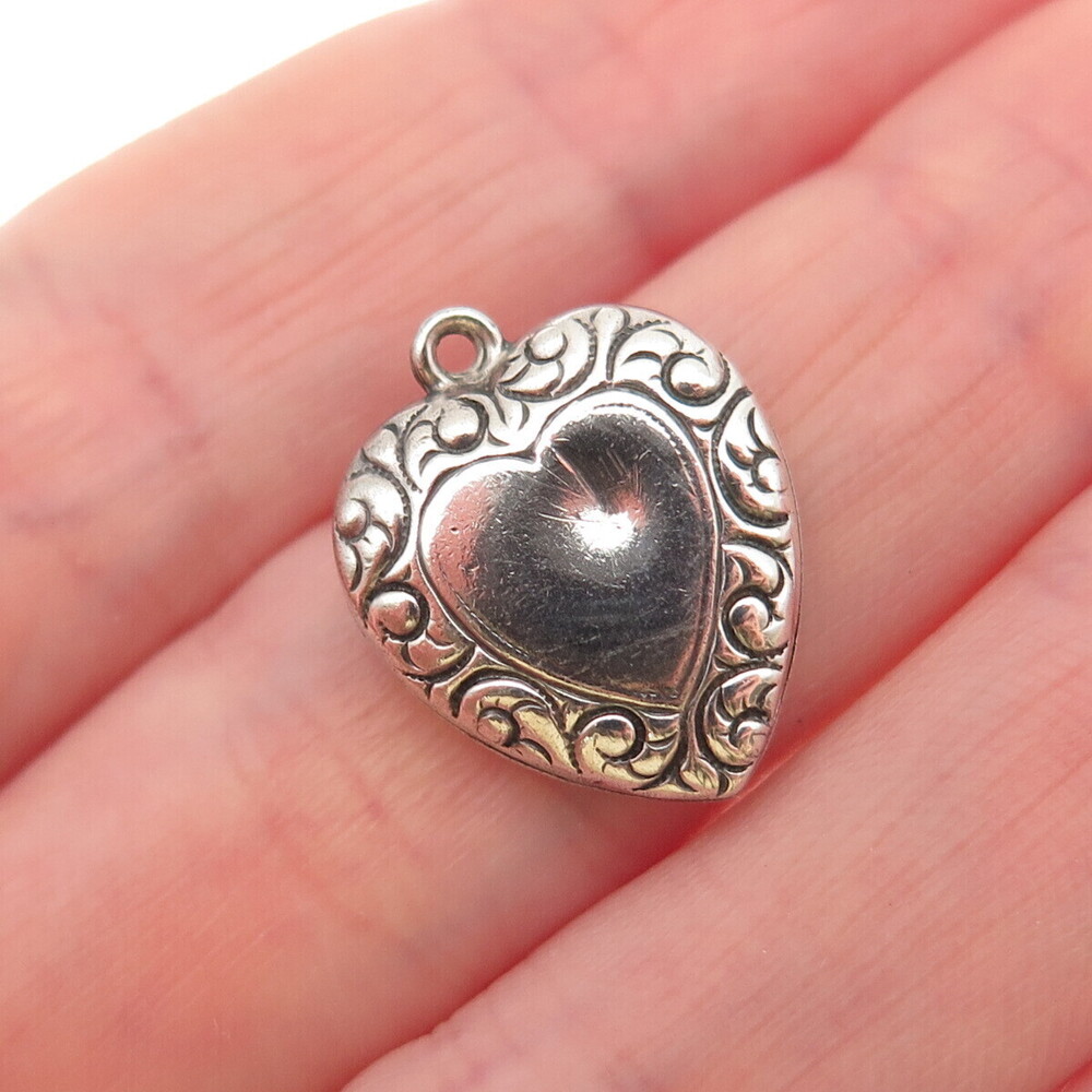 925 Sterling Antique Art Deco Engraved Heart Chatelaine Mini Charm Pendant